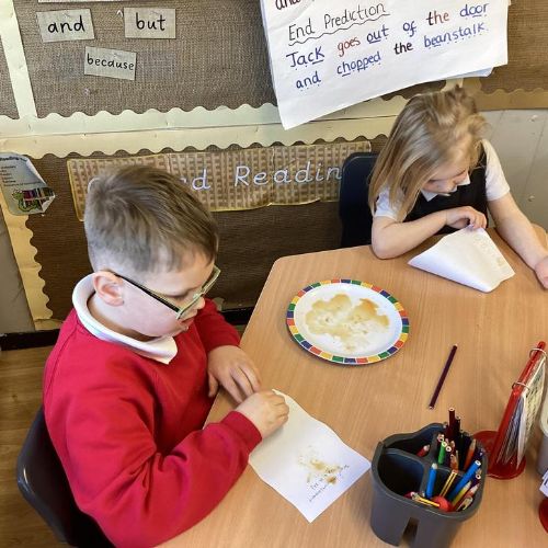 We learnt about Jesus’ announcement and made our own scrolls using tea bags to stain the paper.